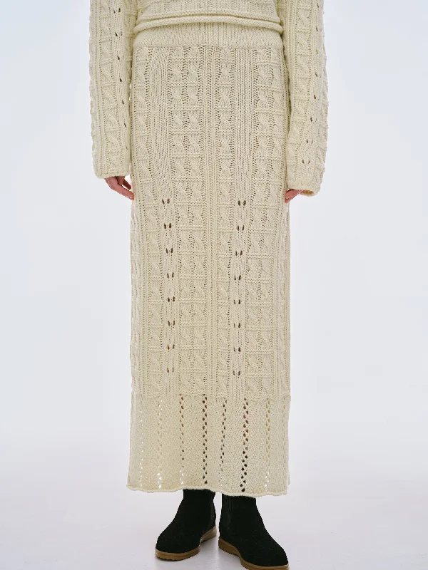 Pella Lambswool Cable Knit Skirt, Eggnog