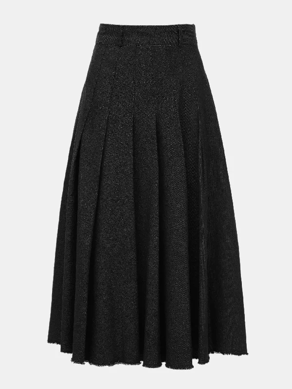 Pleated Denim Skirt, Black