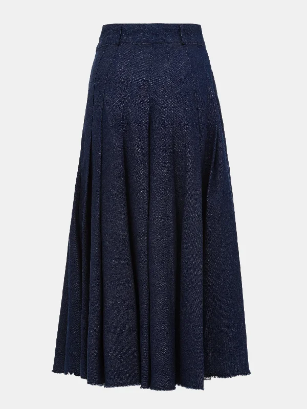 Pleated Denim Skirt, Indigo