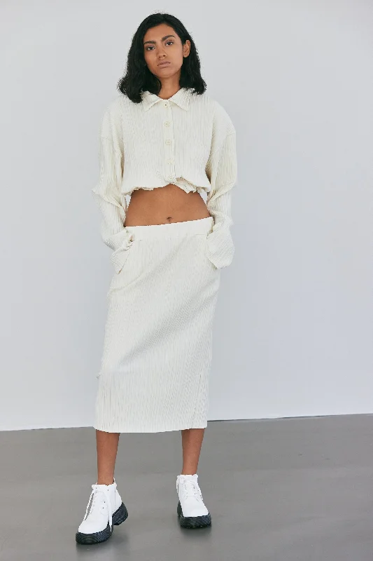 Plissé Midi Skirt, Powder