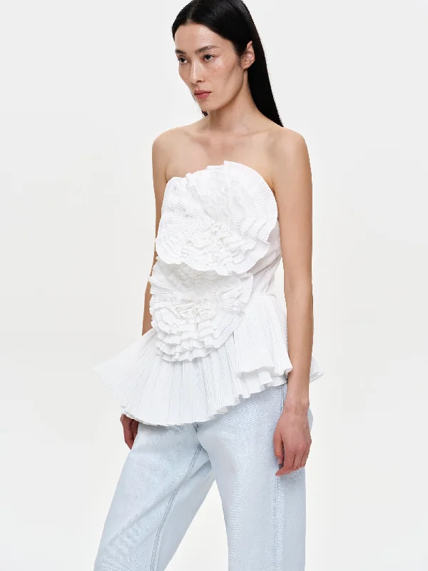 Rose Pleated Top, White