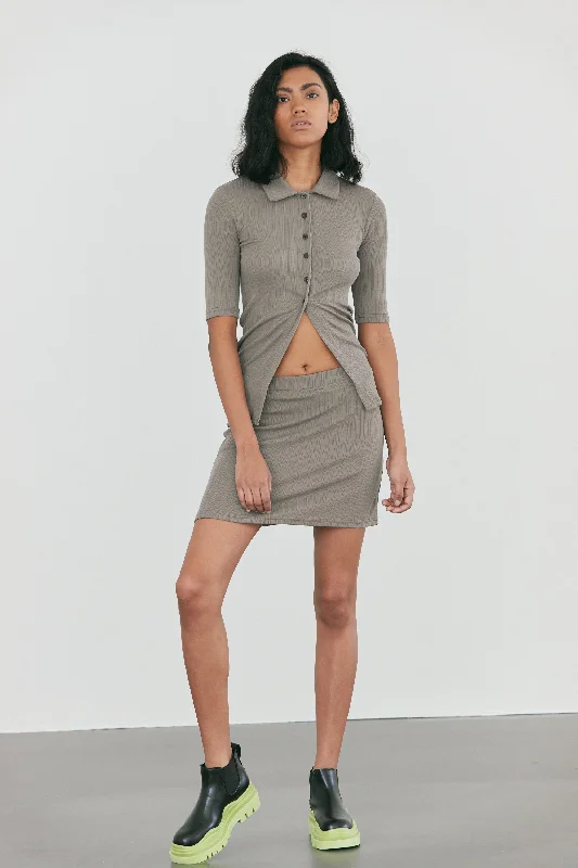 Rib Knit Mini Skirt, Taupe