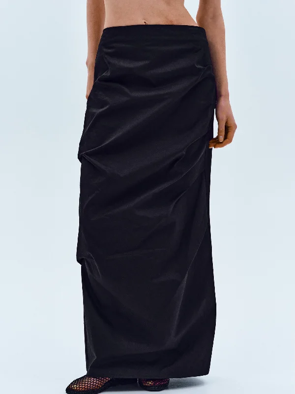 Ruched Long Skirt, Black