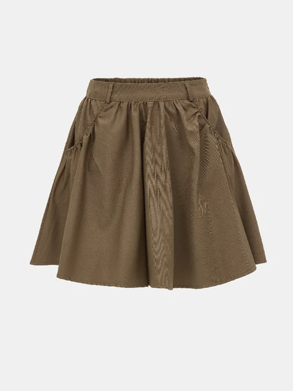 Ruched Twill Skirt, Coffee