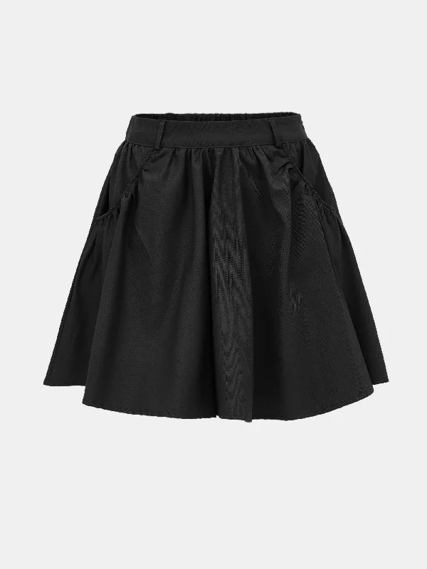 Ruched Twill Skirt, Black