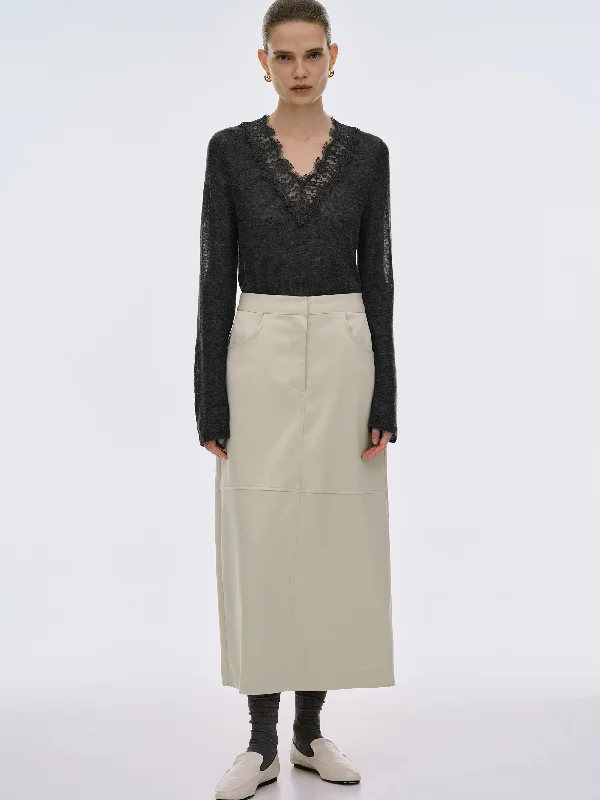 Satin-Effect Panelled Skirt, Shell