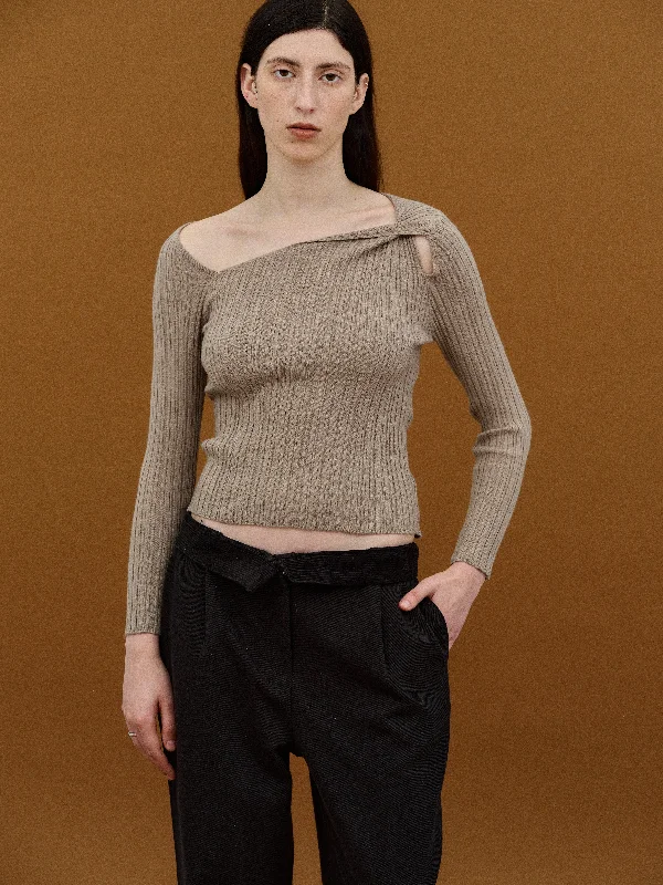 Single Twisted Knit Top, Coffee