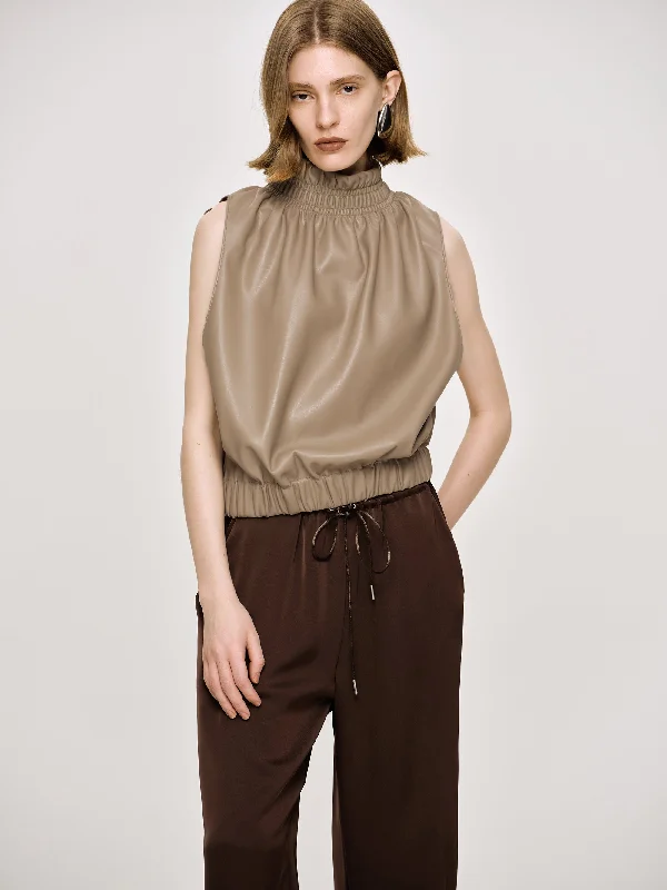 Sleeveless Leather Top, Beige