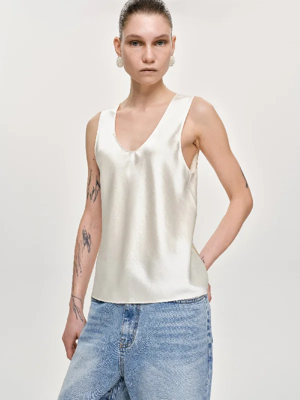 Sleeveless Satin Top, Pearl