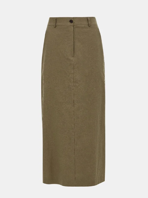 Straight Linen Skirt, Beige