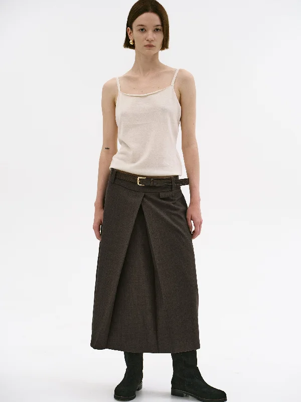 Suiting Midi Skirt, Brown Melange