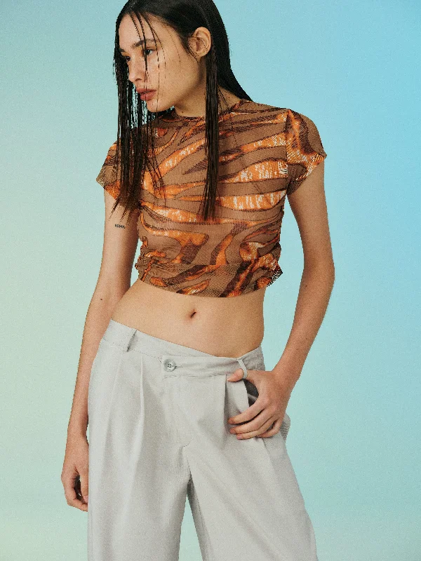 Zebra Print Mesh Top, Orange