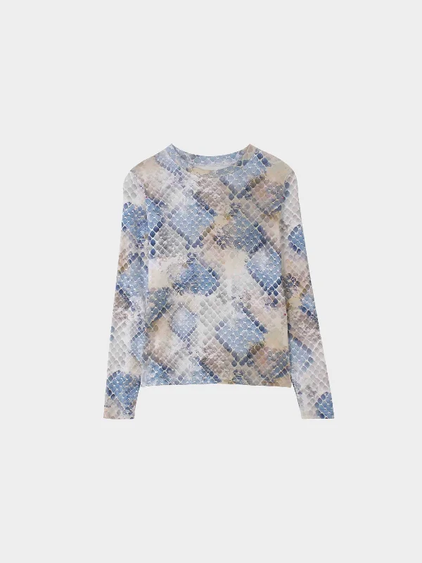 Basic Printed T-shirt-Blue Geometric