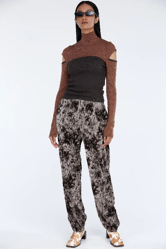 Print Pleated Pants, Dark Brown