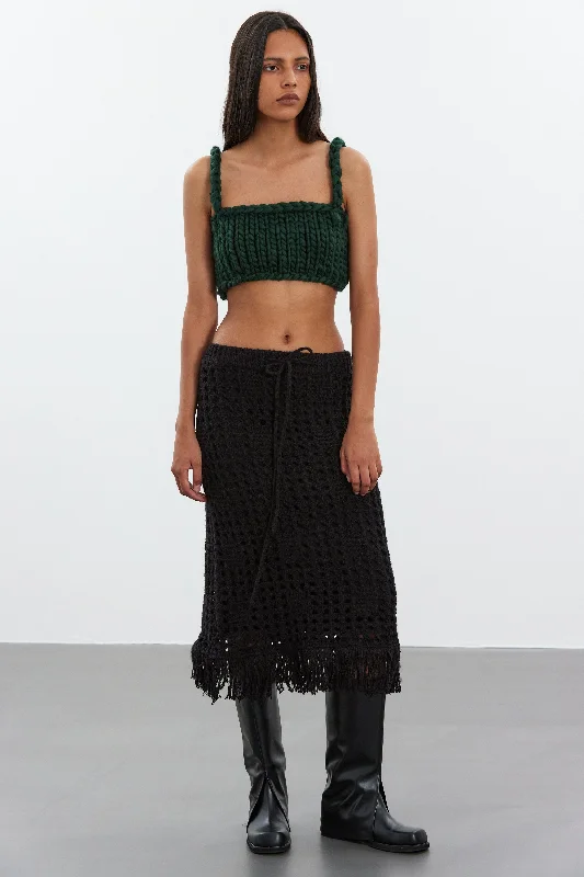 Crochet Knit Fringe Skirt, Black