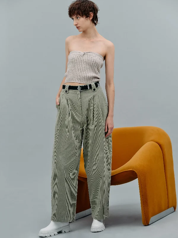 Double Pleat Belted Corduroy Pants, Moss