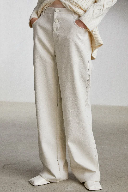 Soft Vegan Leather Pants, Ivory