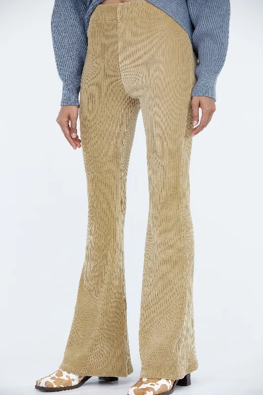 Flared Rib Velvet Corduroy Pants, Camel Beige