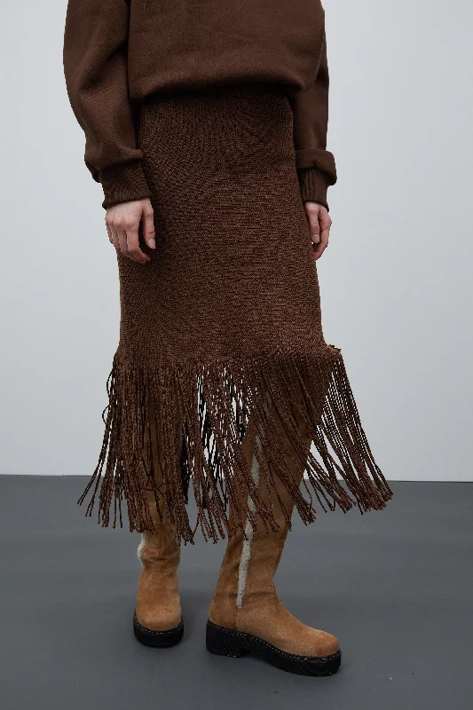 Fringe Knit Skirt, Chocolate