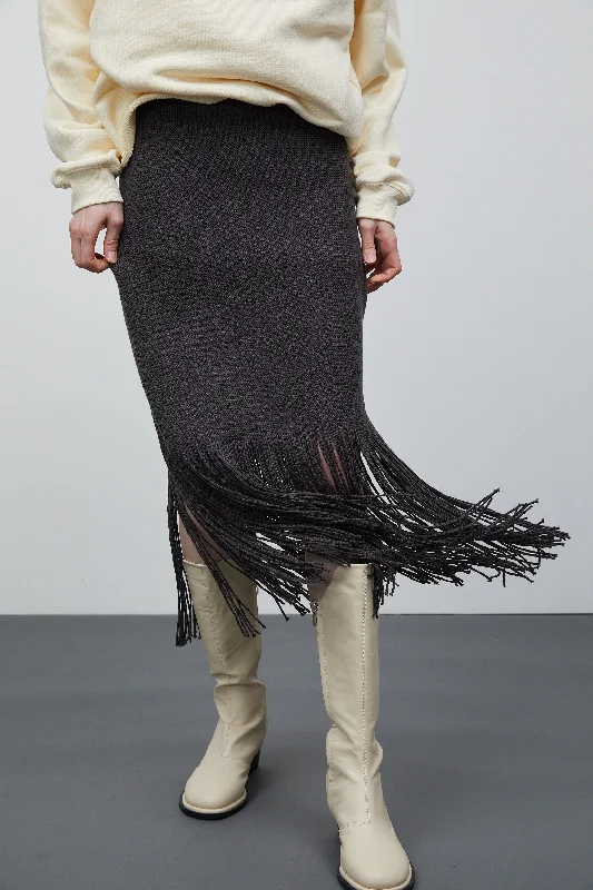 Fringe Knit Skirt, Mink Grey