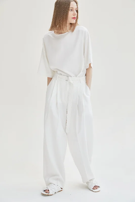 Relaxed Belt Suit Trousers, Pure White