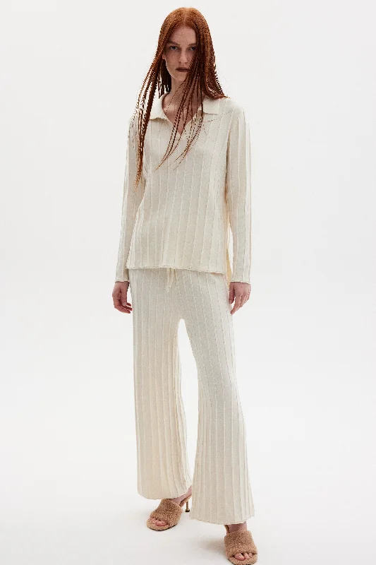 Rib Knit Polo & Lounge Pants Set, Lemon Chiffon