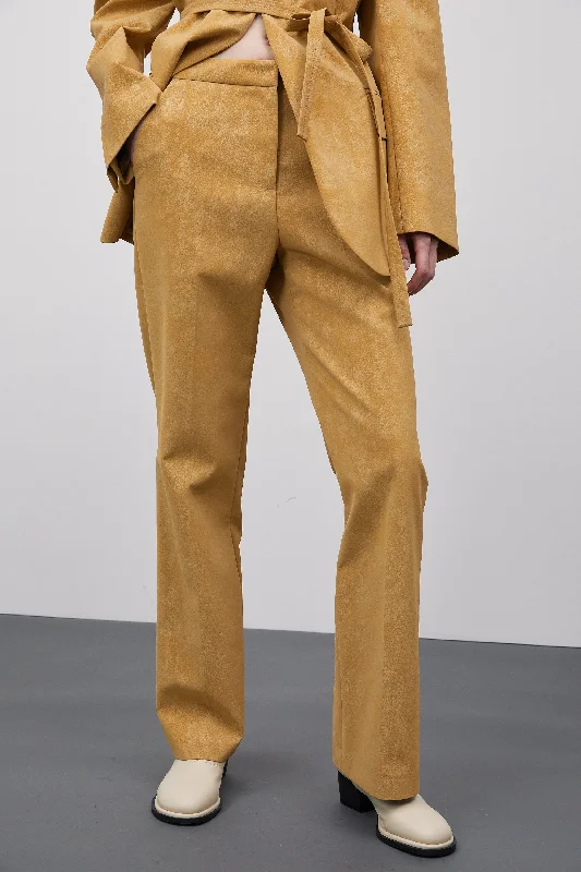 Suede Leather Split Hem Trousers, Butter