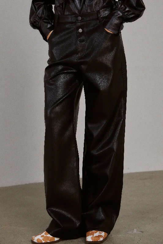 Soft Vegan Leather Pants, Black