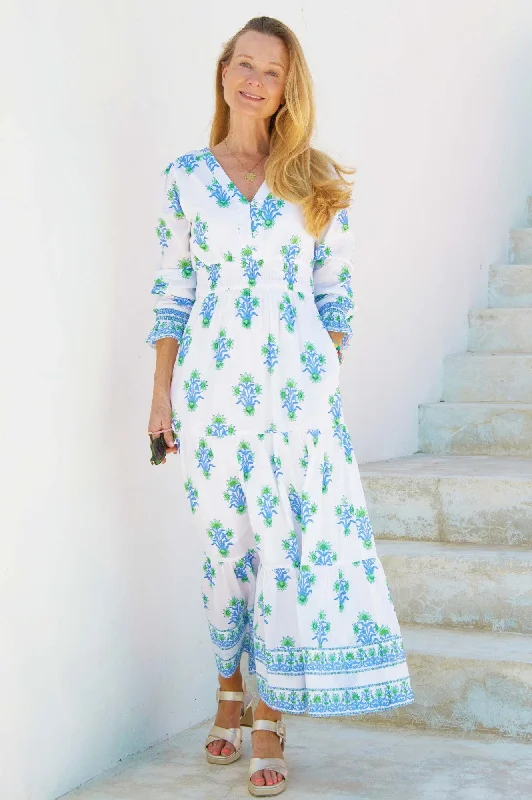 Billie Block Print Long Sleeve Dress | Blue/Green