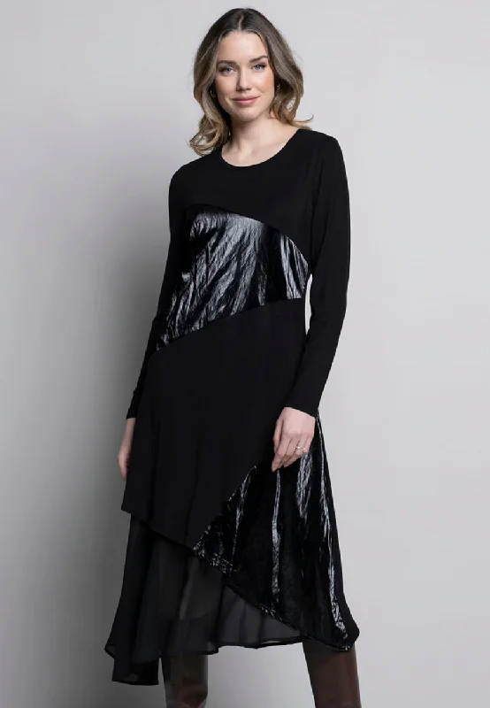 Long Sleeve Chiffon Trim Dress