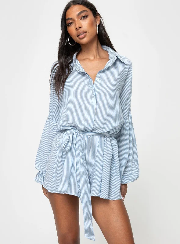 Megz Long Sleeve Playsuit Blue