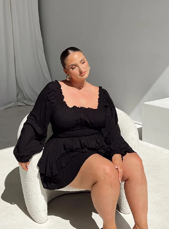 The Love Galore Long Sleeve Playsuit Black Curve