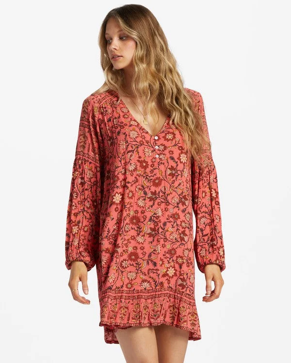 Billabong Women's Dresses Deep V Neck Long Sleeves