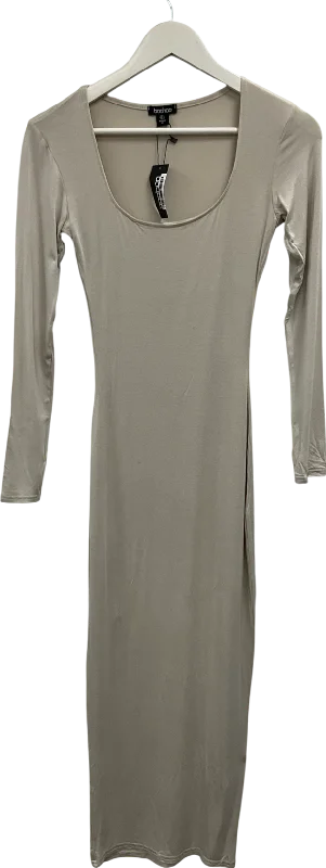 boohoo Beige Long Sleeve Square Neck Dress Stone UK 8