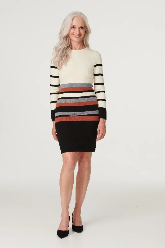 Stripy Long Sleeve Knit Dress