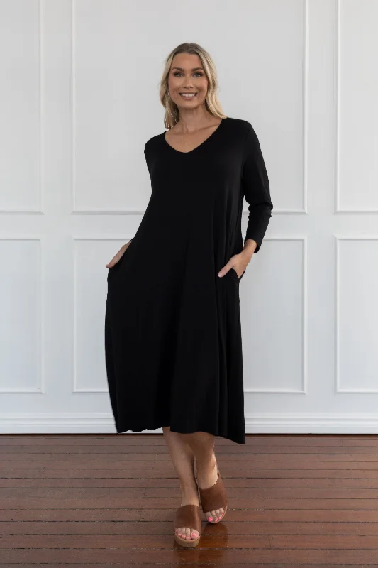 Long Sleeve T-Shirt Dress | Black