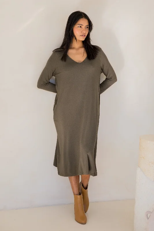 Long Sleeve T-Shirt Dress | Moss Green