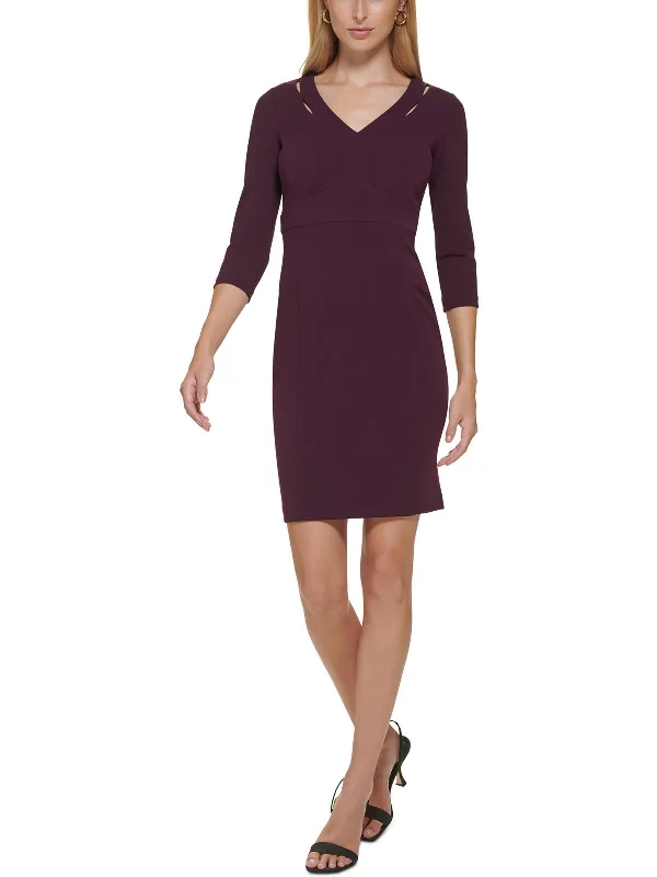 Petites Womens Panel Mini Sheath Dress