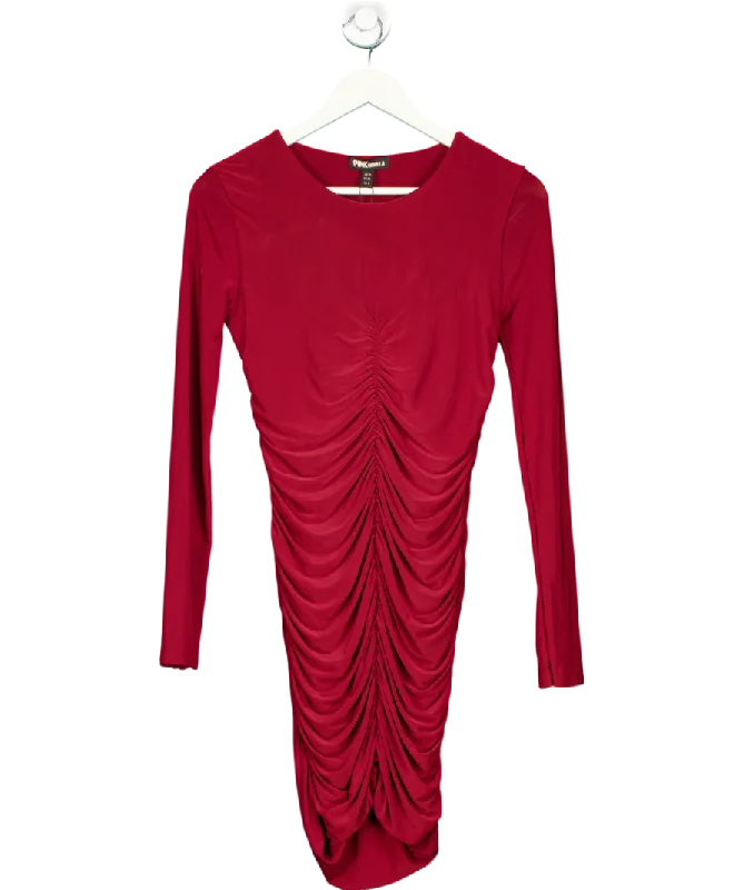 Pink Vanilla Red Long Sleeve Ruched Dress UK 10