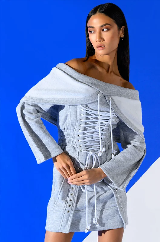 TIED UP IN LOVE CORSET LONG SLEEVE SWEATSHIRT DRESS