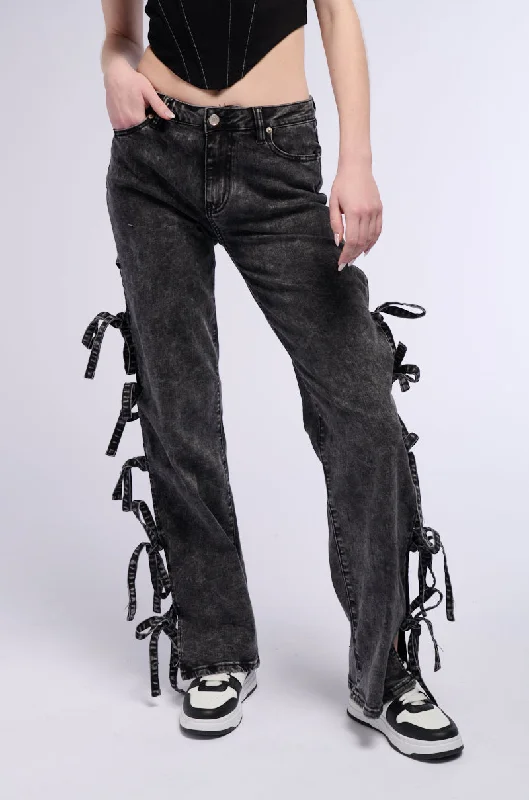 ACID WASH TIE UP SIDES STRAIGHT LEG JEAN