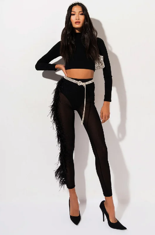 EUROPE TOUR HIGH WAISTED MESH FEATHER PANTS