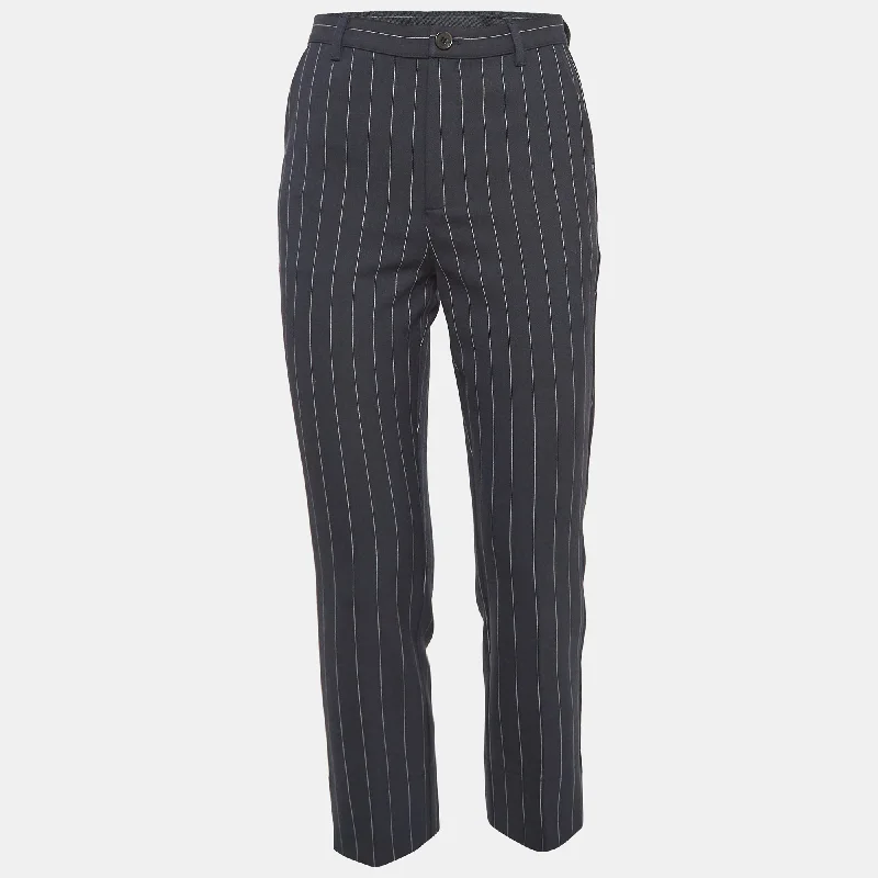 Ganni Navy Blue Pinstripe Crepe Formal Pants