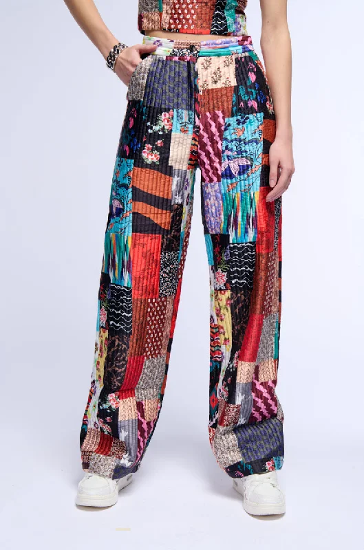 PATCHWORK QUILTED WIDE LEG PANT