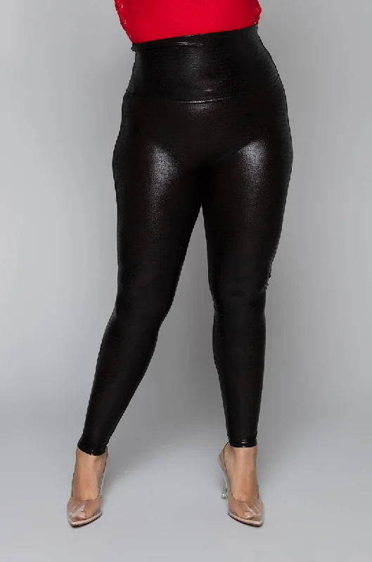 PLUS SPANX FAUX LEATHER CROC SHINE LEGGINGS