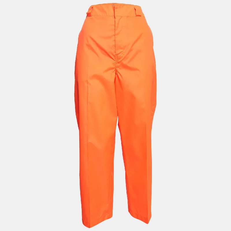 Prada Florescent Orange Synthetic Loose Fit Pants