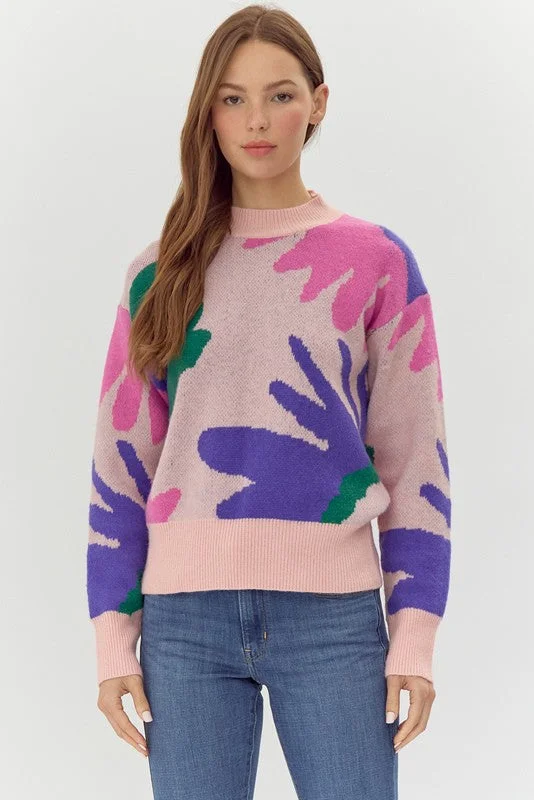 Retro Vibes Pink Multicolor Sweater