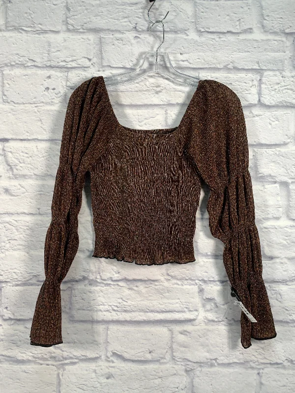 Top Long Sleeve By Anthropologie In Brown, Size: S