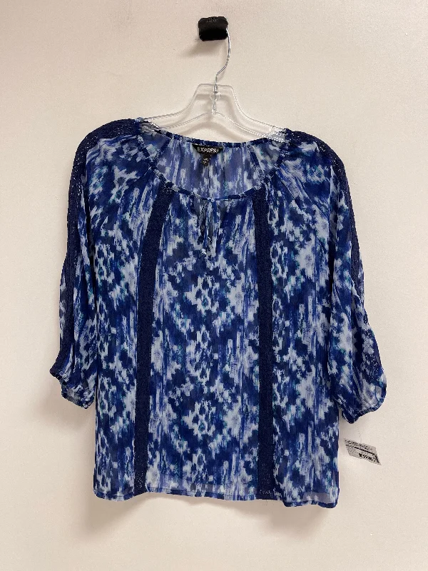 Top Long Sleeve By Express In Blue & White, Size: S