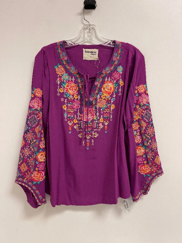 Top Long Sleeve By Savanna Jane In Purple, Size: M